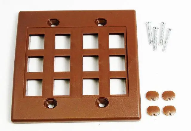 Alt view image 2 of 3 - Keystone Wall Plate Double Gang 12-Port Brown (1 Piece Flush)
