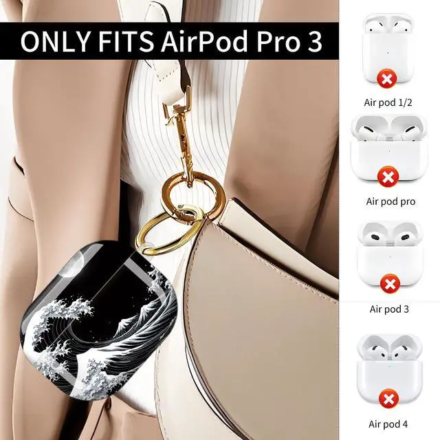 Alt view image 2 of 7 - Compatible with AirPod Pro 3 Case (2025), Shockproof Dustproof Protective Cover with Cute Golden Keychain for Women & Girls - Wave Mountain Moon Night