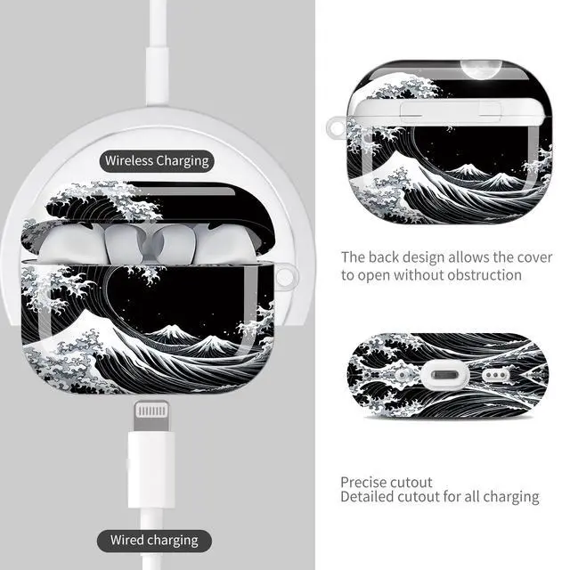 Alt view image 4 of 7 - Compatible with AirPod Pro 3 Case (2025), Shockproof Dustproof Protective Cover with Cute Golden Keychain for Women & Girls - Wave Mountain Moon Night