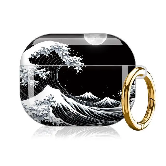 Alt view image 7 of 7 - Compatible with AirPod Pro 3 Case (2025), Shockproof Dustproof Protective Cover with Cute Golden Keychain for Women & Girls - Wave Mountain Moon Night