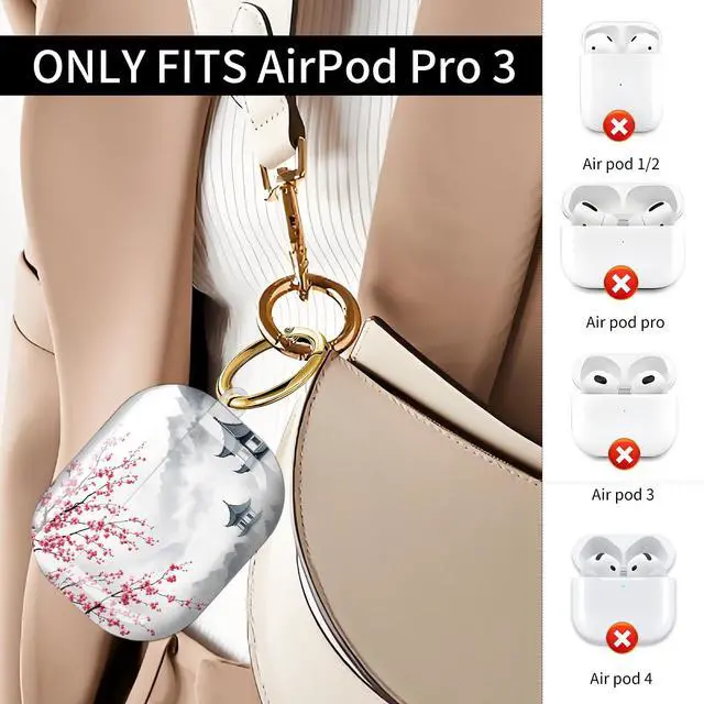 Alt view image 2 of 7 - Compatible with AirPod Pro 3 Case (2025), Shockproof Dustproof Protective Cover with Cute Golden Keychain for Women & Girls - Cherry Blossom Lake Mountain