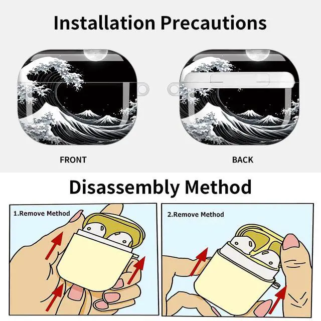 Alt view image 6 of 7 - Compatible with AirPod Pro 3 Case (2025), Shockproof Dustproof Protective Cover with Cute Golden Keychain for Women & Girls - Wave Mountain Moon Night