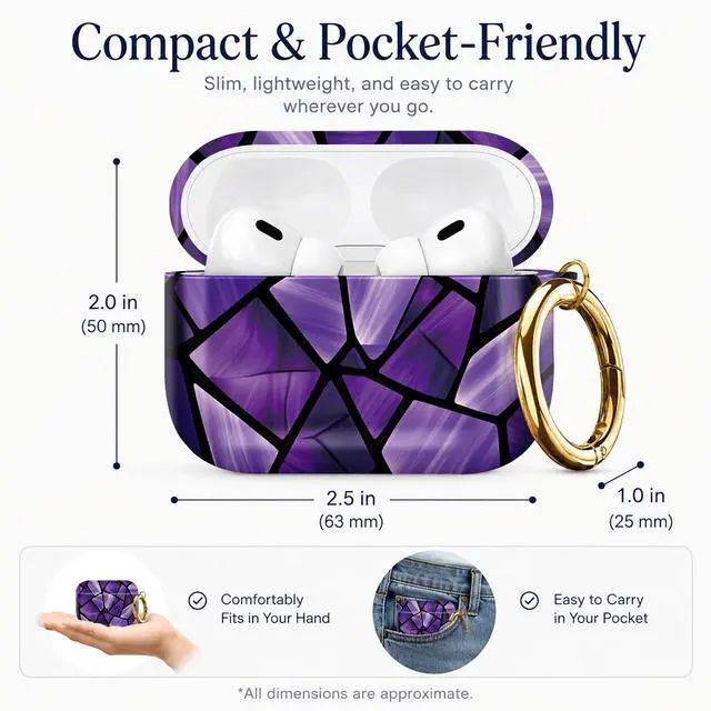 Alt view image 3 of 7 - Compatible with AirPod Pro 3 Case 2025,Shockproof Protective Cover with Keychain,Multi-Theme Graphic Design Shell for Men Women,Ideal for Gym&Travel(Purple Stained Glass)