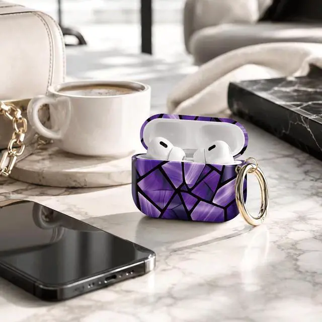Alt view image 4 of 7 - Compatible with AirPod Pro 3 Case 2025,Shockproof Protective Cover with Keychain,Multi-Theme Graphic Design Shell for Men Women,Ideal for Gym&Travel(Purple Stained Glass)
