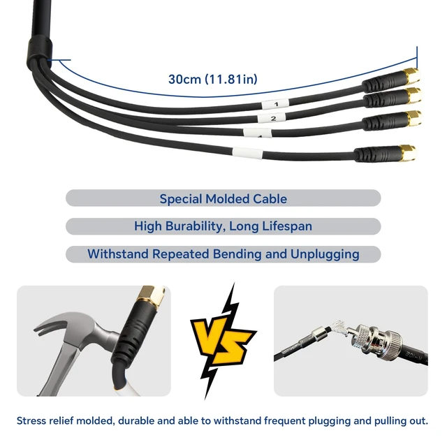Alt view image 3 of 7 - Upgraded Quad 200 SMA Extension Cable 20FT SMA Male to SMA Female Coaxial Cable Ultra Low Loss for 5G/4G Routers & Gateways (T-Mobile, Verizon, AT&T) SMA 4-in-1