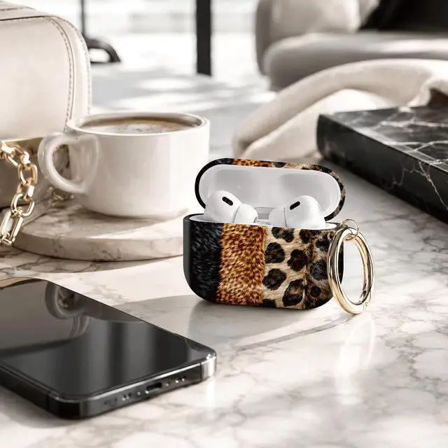 Alt view image 4 of 7 - Compatible with AirPod Pro 3 Case 2025,Shockproof Protective Cover with Keychain,Multi-Theme Graphic Design Shell for Men Women,Ideal for Gym&Travel(Leopard Fur Texture Closeup)