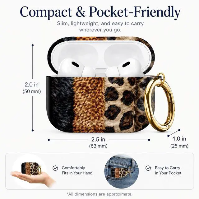 Alt view image 3 of 7 - Compatible with AirPod Pro 3 Case 2025,Shockproof Protective Cover with Keychain,Multi-Theme Graphic Design Shell for Men Women,Ideal for Gym&Travel(Leopard Fur Texture Closeup)