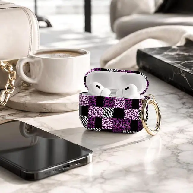 Alt view image 4 of 7 - Compatible with AirPod Pro 3 Case 2025,Shockproof Protective Cover with Keychain,Multi-Theme Graphic Design Shell for Men Women,Ideal for Gym&Travel(Purple Leopard Zebra)