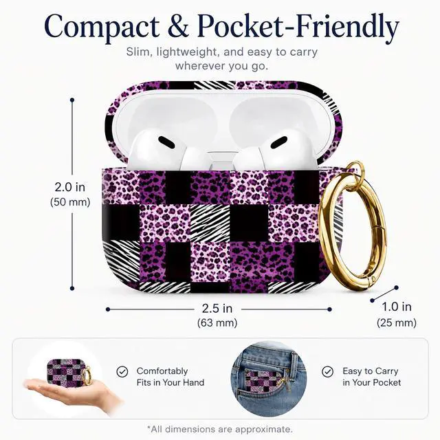 Alt view image 3 of 7 - Compatible with AirPod Pro 3 Case 2025,Shockproof Protective Cover with Keychain,Multi-Theme Graphic Design Shell for Men Women,Ideal for Gym&Travel(Purple Leopard Zebra)