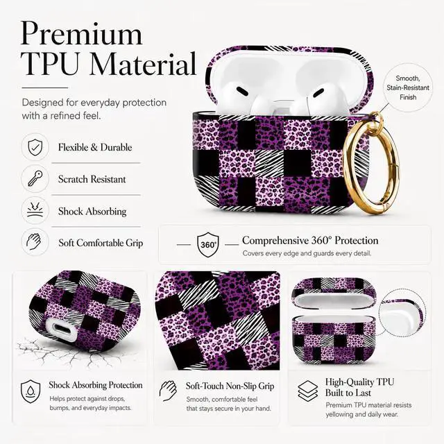 Alt view image 6 of 7 - Compatible with AirPod Pro 3 Case 2025,Shockproof Protective Cover with Keychain,Multi-Theme Graphic Design Shell for Men Women,Ideal for Gym&Travel(Purple Leopard Zebra)