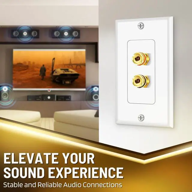 Alt view image 2 of 6 - TNP Speaker Wall Plate for 1 Speaker, Banana Plug, Single Gang, White | Speaker Wire Wall Outlet with Gold-Plated Binding Posts for Spades or Bare Wire; for Home Theater and Surround Sound Setups