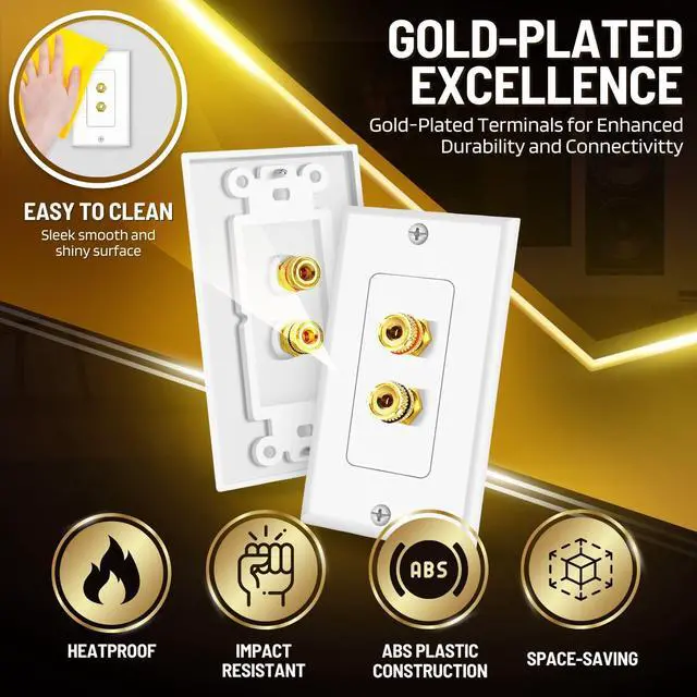 Alt view image 3 of 6 - TNP Speaker Wall Plate for 1 Speaker, Banana Plug, Single Gang, White | Speaker Wire Wall Outlet with Gold-Plated Binding Posts for Spades or Bare Wire; for Home Theater and Surround Sound Setups
