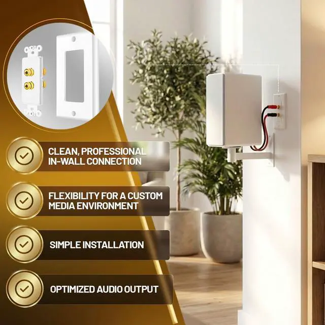 Alt view image 4 of 6 - TNP Speaker Wall Plate for 1 Speaker, Banana Plug, Single Gang, White | Speaker Wire Wall Outlet with Gold-Plated Binding Posts for Spades or Bare Wire; for Home Theater and Surround Sound Setups