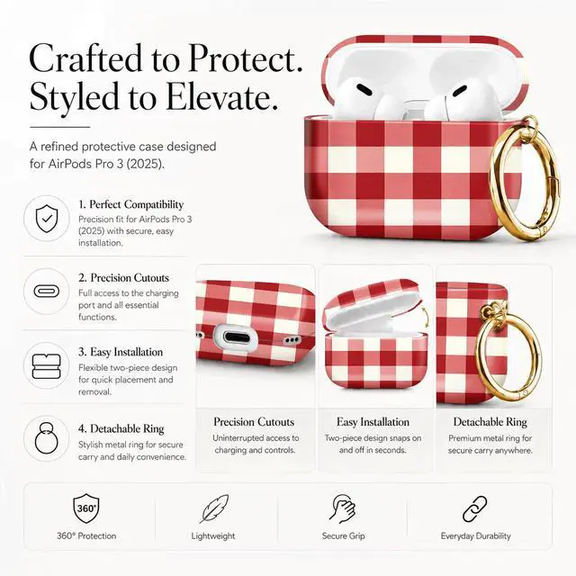 Alt view image 2 of 7 - Compatible with AirPod Pro 3 Case 2025,Shockproof Protective Cover with Keychain,Multi-Theme Graphic Design Shell for Men Women,Ideal for Gym&Travel(Red White Fabric)