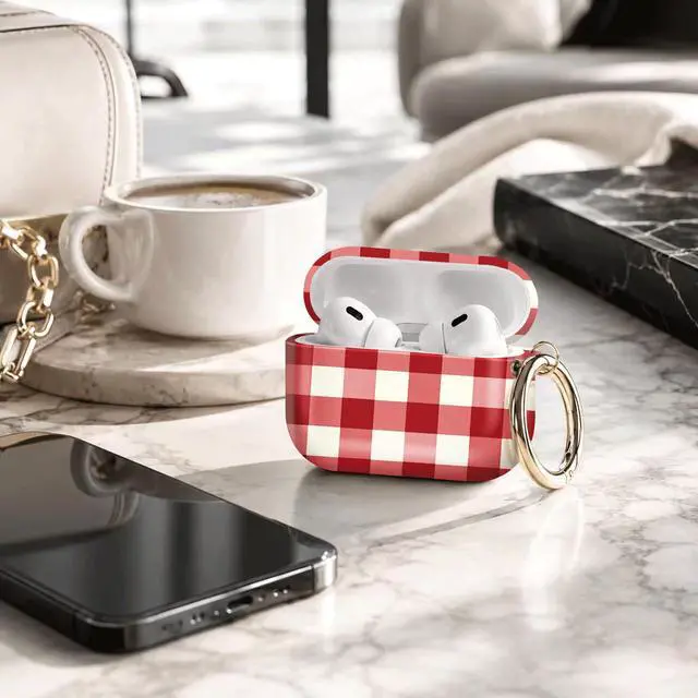 Alt view image 4 of 7 - Compatible with AirPod Pro 3 Case 2025,Shockproof Protective Cover with Keychain,Multi-Theme Graphic Design Shell for Men Women,Ideal for Gym&Travel(Red White Fabric)