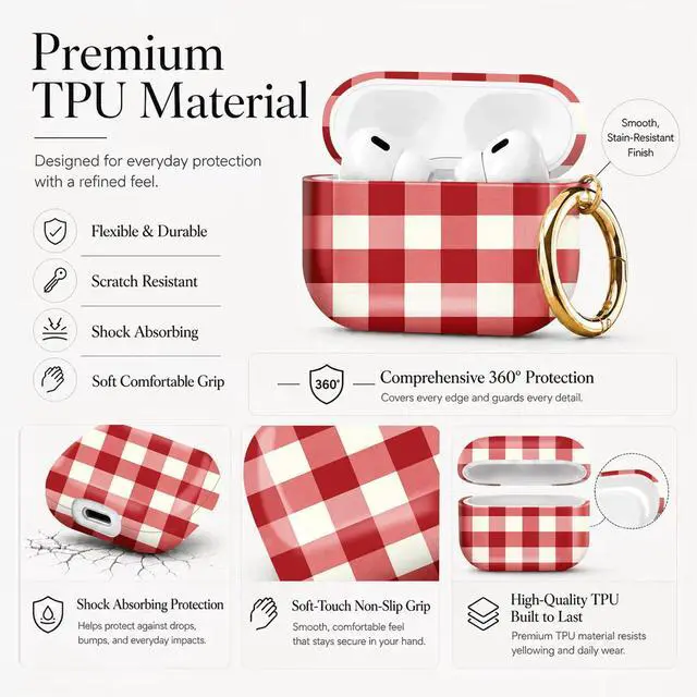 Alt view image 6 of 7 - Compatible with AirPod Pro 3 Case 2025,Shockproof Protective Cover with Keychain,Multi-Theme Graphic Design Shell for Men Women,Ideal for Gym&Travel(Red White Fabric)