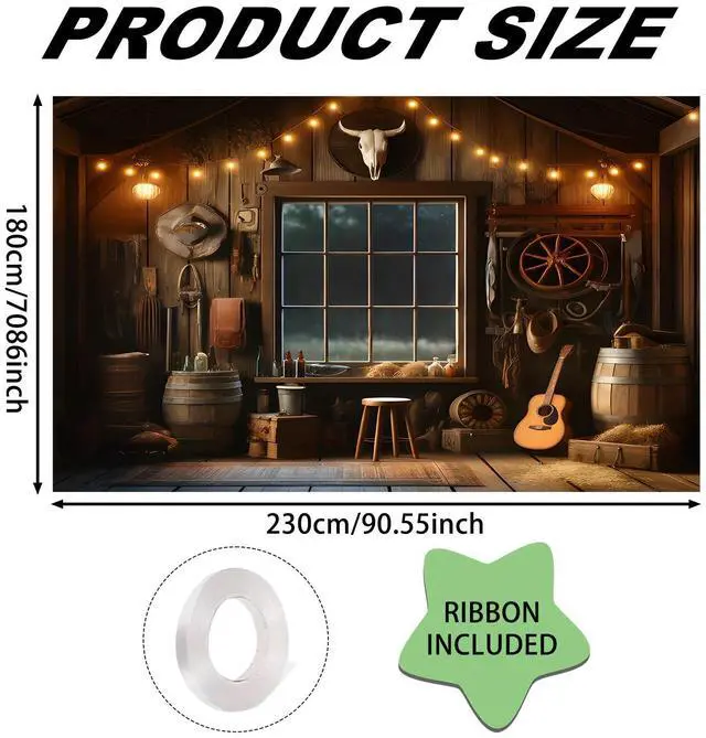 Alt view image 3 of 7 - Western Backdrop Cabin Photography 90x70 Polyester | Cowboy Backdrop Country Decoration Background Hall Saloon Studio (Cabin Interior)