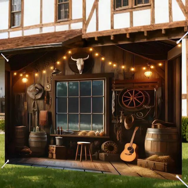 Alt view image 2 of 7 - Western Backdrop Cabin Photography 90x70 Polyester | Cowboy Backdrop Country Decoration Background Hall Saloon Studio (Cabin Interior)