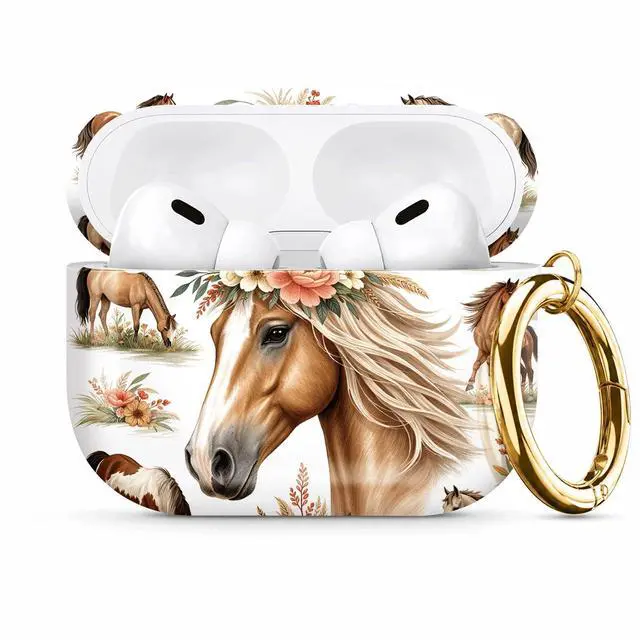 Main image of Compatible with AirPod Pro 3 Case 2025,Shockproof Protective Cover with Keychain,Multi-Theme Graphic Design Shell for Men Women,Ideal for Gym&Travel(Horse Floral Crown)