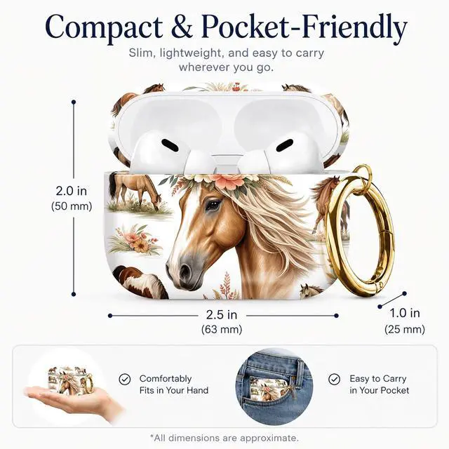 Alt view image 3 of 7 - Compatible with AirPod Pro 3 Case 2025,Shockproof Protective Cover with Keychain,Multi-Theme Graphic Design Shell for Men Women,Ideal for Gym&Travel(Horse Floral Crown)