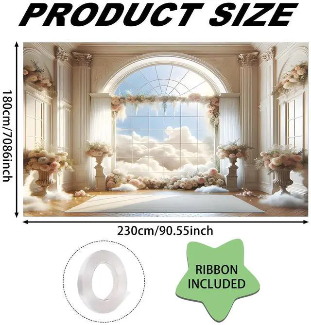 Alt view image 3 of 6 - Wedding Backdrop Floral Window Ceremony 90x70 Polyester | Wedding poster photo backdrop ceremony decoration background hall room studio (Floral Window)
