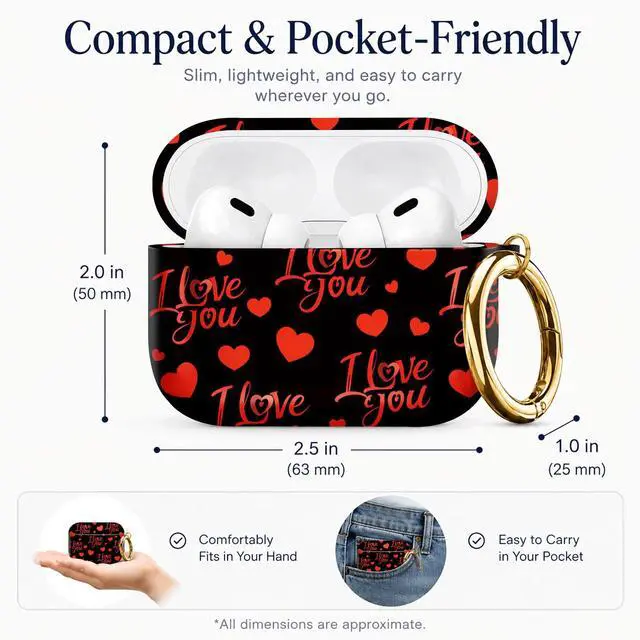 Alt view image 3 of 7 - Compatible with AirPod Pro 3 Case 2025,Shockproof Protective Cover with Keychain,Multi-Theme Graphic Design Shell for Men Women,Ideal for Gym&Travel(I Love You Hearts)