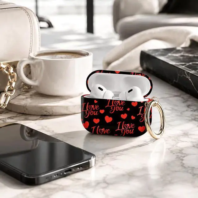 Alt view image 4 of 7 - Compatible with AirPod Pro 3 Case 2025,Shockproof Protective Cover with Keychain,Multi-Theme Graphic Design Shell for Men Women,Ideal for Gym&Travel(I Love You Hearts)