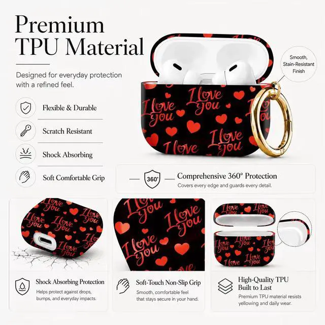 Alt view image 6 of 7 - Compatible with AirPod Pro 3 Case 2025,Shockproof Protective Cover with Keychain,Multi-Theme Graphic Design Shell for Men Women,Ideal for Gym&Travel(I Love You Hearts)