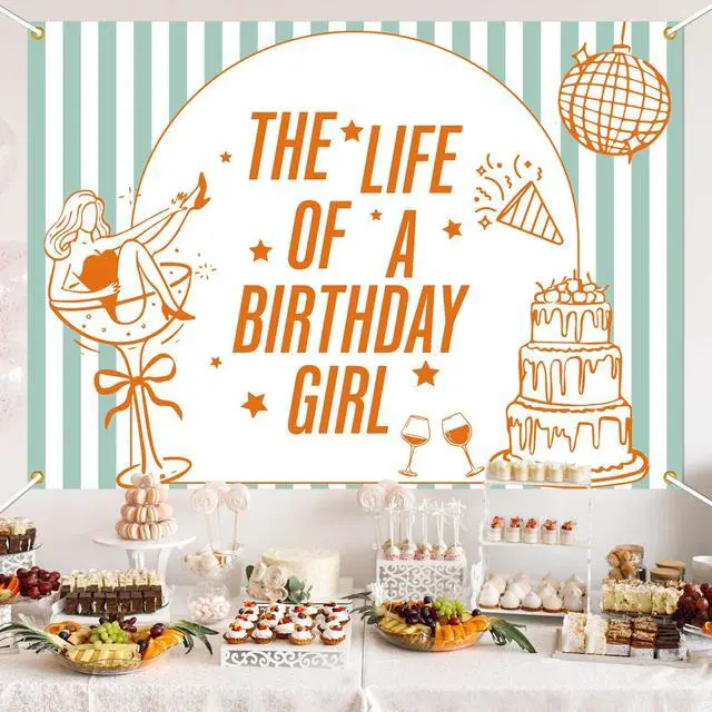 Alt view image 6 of 6 - The Life of a Birthday Girl Backdrop, Showgirl Birthday Party Decorations, in My Showgirl Era Birthday Party Background, 7 * 5Ft