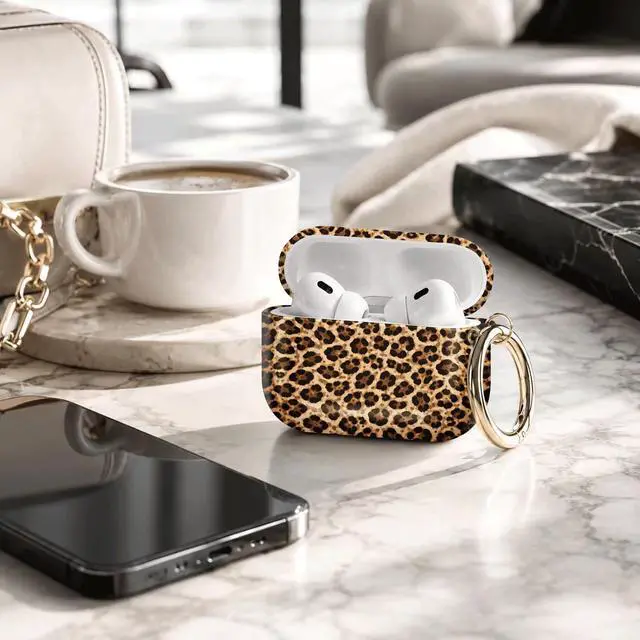 Alt view image 4 of 7 - Compatible with AirPod Pro 3 Case 2025,Shockproof Protective Cover with Keychain,Multi-Theme Graphic Design Shell for Men Women,Ideal for Gym&Travel(Leopard Background Texture)