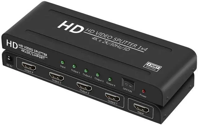 Main image of 4K HDMI Splitter 1 in 4 Out - 1x4 Powered HDMI Splitter 4 Port Multi Monitor Outputs,Mirror/Copy Screen Only (Not Extend) Support 4Kx2K@30Hz 3D for PS4/Projector/HDTV