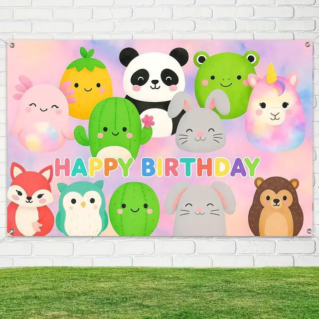 Alt view image 4 of 6 - Cute Round Animal Birthday Banner 71x43 Inch Polyester | Polyester, Cute Animal Pattern, Birthday Backdrop for Home, School, Park