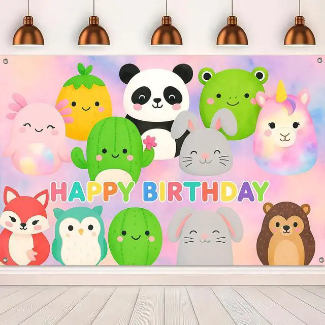 Alt view image 5 of 6 - Cute Round Animal Birthday Banner 71x43 Inch Polyester | Polyester, Cute Animal Pattern, Birthday Backdrop for Home, School, Park