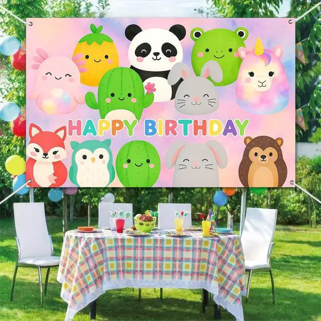 Alt view image 6 of 6 - Cute Round Animal Birthday Banner 71x43 Inch Polyester | Polyester, Cute Animal Pattern, Birthday Backdrop for Home, School, Park