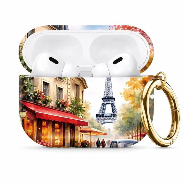Main image of Compatible with AirPod Pro 3 Case 2025,Shockproof Protective Cover with Keychain,Multi-Theme Graphic Design Shell for Men Women,Ideal for Gym&Travel(Paris Street Eiffel Tower Car Cafe Flower)