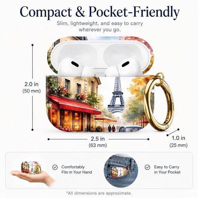 Alt view image 3 of 7 - Compatible with AirPod Pro 3 Case 2025,Shockproof Protective Cover with Keychain,Multi-Theme Graphic Design Shell for Men Women,Ideal for Gym&Travel(Paris Street Eiffel Tower Car Cafe Flower)