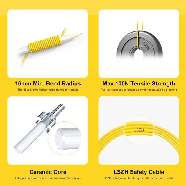 Alt view image 3 of 7 - OS2 LC to ST Single Mode Fiber Patch Cable, 3m/10ft, 1Pack | Singlemode, Duplex, 10G/40G/100G, SMF, SM Fiber Optic Cable, 9/125um, Optical Cable Series, Cable Diameter 2.0mm, LSZH Jacket