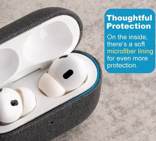 Alt view image 5 of 6 - for AirPods Pro 3 Case | Slim Hard Cover Compatible with Airpods Pro 3rd Generation | Synthetic Canvas Leather | Full Drop Protection Cover with Lanyard | Air Pods Pro 3 Case - Black