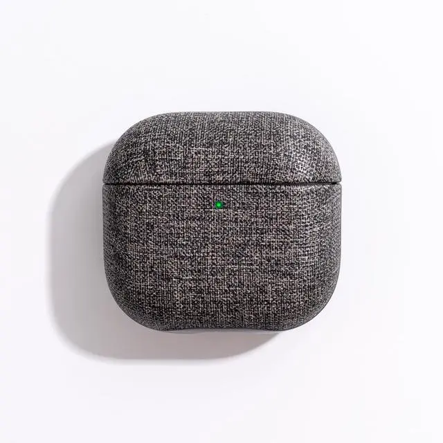 Alt view image 2 of 6 - for AirPods 4 Case | Slim Hard Cover Compatible with AirPods 4th Generation | Synthetic Canvas Leather | Full Drop Protection Cover with Lanyard | Air Pods 4 Case - Gray
