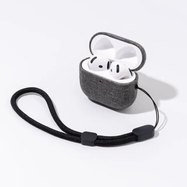 Main image of for AirPods 4 Case | Slim Hard Cover Compatible with AirPods 4th Generation | Synthetic Canvas Leather | Full Drop Protection Cover with Lanyard | Air Pods 4 Case - Gray