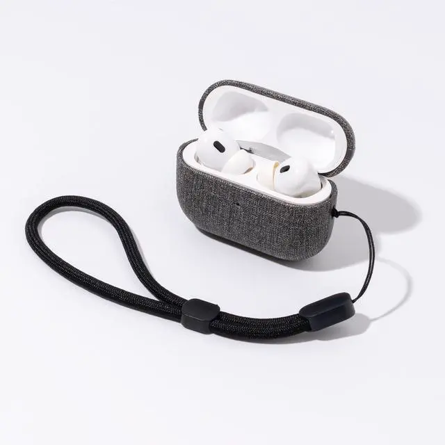 Main image of for AirPods Pro 2 Case | Slim Hard Cover Compatible with Airpods Pro 2nd / 1st Generation | Synthetic Canvas Leather | Full Drop Protection Cover with Lanyard | Air Pods Pro Case - Gray