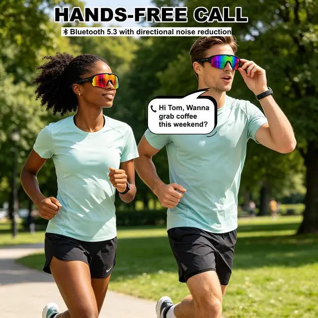 Alt view image 3 of 7 - Bluetooth Audio Smarts Sports Glasses for Men Women, Gradient Blue | Open-Ear Speakers, Hands-Free Calls, UV400 Protection, IPX5 Waterproof, Polarized Sunglasses for Cycling Running Hiking