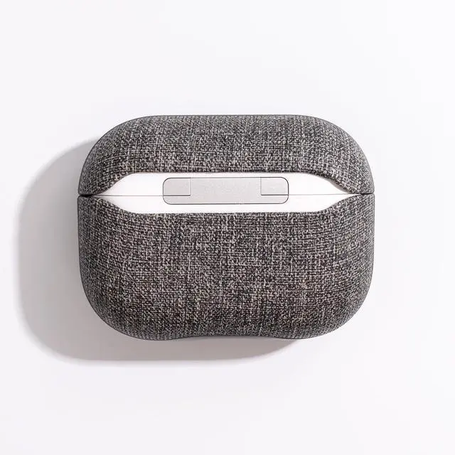 Alt view image 3 of 6 - for AirPods Pro 2 Case | Slim Hard Cover Compatible with Airpods Pro 2nd / 1st Generation | Synthetic Canvas Leather | Full Drop Protection Cover with Lanyard | Air Pods Pro Case - Gray