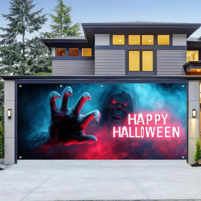 Main image of Halloween Garage Door Covers Decorative 13x6ft Banner | Polyester, giant hand silhouette Halloween Garage Door Covers Decorative for festive party, wall and door