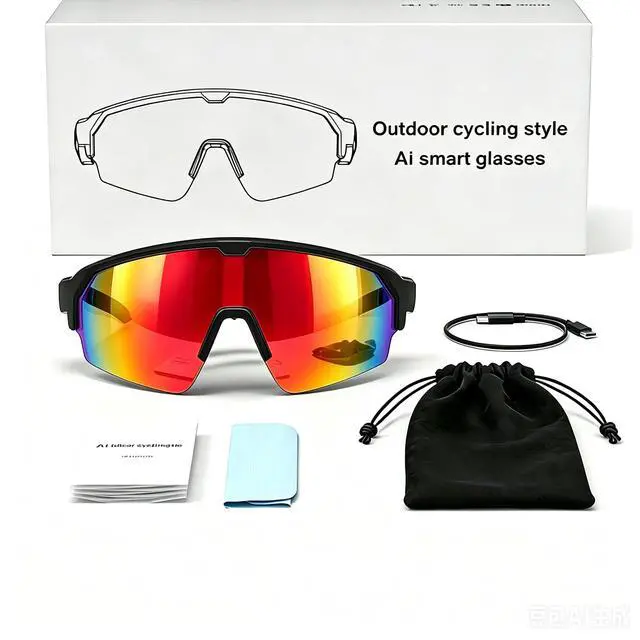 Alt view image 7 of 7 - Bluetooth Audio Smart Sports Glasses for Men Women, Gradient Red | Open-Ear Speakers, Hands-Free Calls, UV400 Protection, IPX5 Waterproof, Polarized Sunglasses for Cycling Running Hiking
