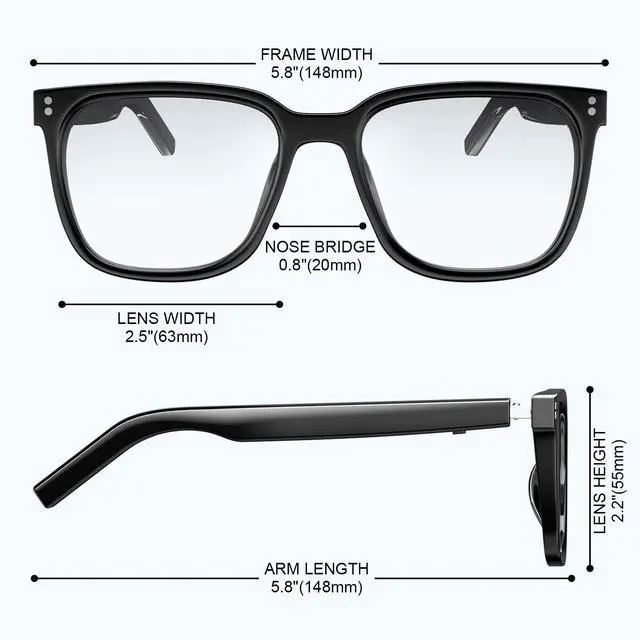 Alt view image 2 of 7 - Smart Glasses-Clear Anti Blue Light Bluetooth Glasses + Magnetic Clip-On Sunglasses,UV400 Protection, Hands-Free Calls& Audio, for Indoor/Outdoor (Black)