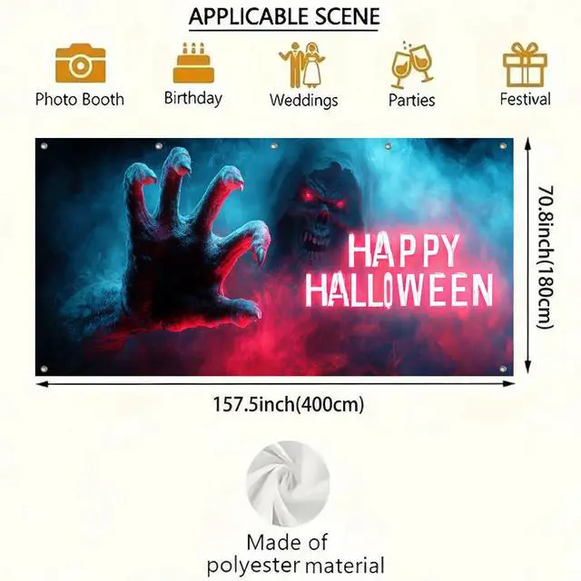 Alt view image 4 of 6 - Halloween Garage Door Covers Decorative 13x6ft Banner | Polyester, giant hand silhouette Halloween Garage Door Covers Decorative for festive party, wall and door