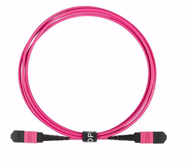 Main image of ® MPO Fiber Cable, Male to Female, 12 Fibers, Multimode-OM4, Magenta, for 40G QSFP+/100G QSFP28 transceiver, MTP Compatible. Type B, 4.9m (16ft)