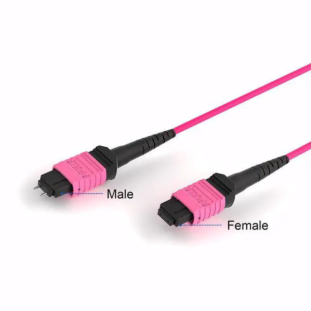 Alt view image 2 of 6 - ® MPO Fiber Cable, Male to Female, 12 Fibers, Multimode-OM4, Magenta, for 40G QSFP+/100G QSFP28 transceiver, MTP Compatible. Type B, 4.9m (16ft)
