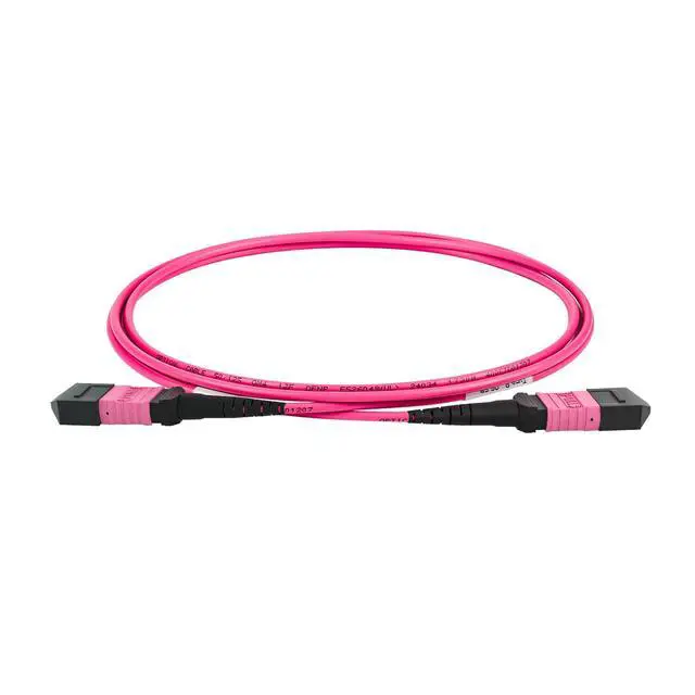 Alt view image 5 of 6 - ® MPO Fiber Cable, Male to Female, 12 Fibers, Multimode-OM4, Magenta, for 40G QSFP+/100G QSFP28 transceiver, MTP Compatible. Type B, 4.9m (16ft)